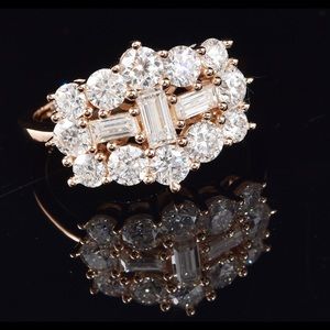 Moissanite VS EF Cluster Boat Ring in Vermeil Rose Gold over Sterling Silver